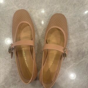 Stuart Weitzman Women's Pink Mesh Mary Jane Flats